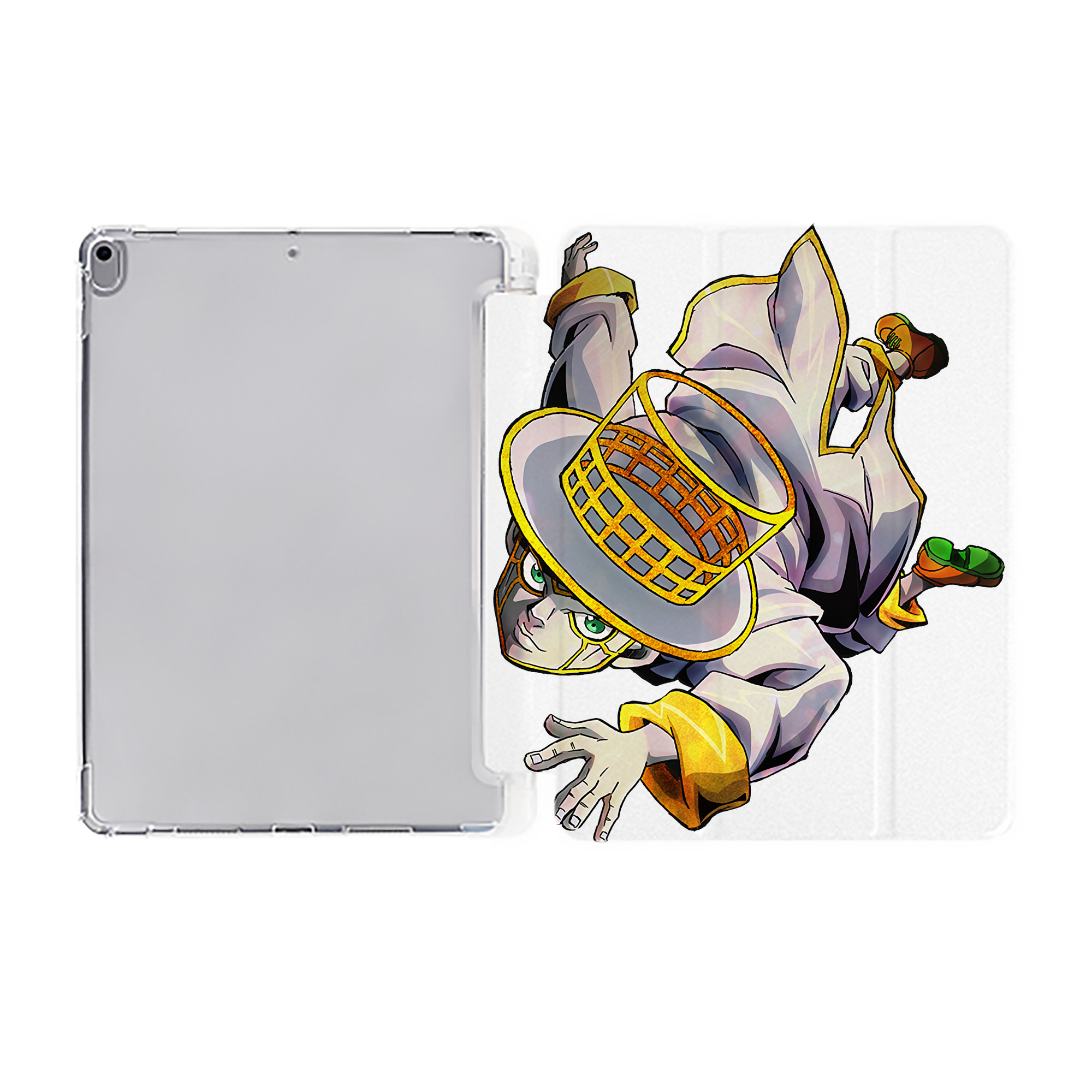 （画像用） ジョジョの奇妙な冒険 岸辺 露伴（きしべ ろはん） JoJo's Bizarre Adventure Rohan Kishibe IPad ケース ペン収納付き 三つ折りスタンド PUレザー×シリコン 対応機種9.5/10.5/10.9インチ